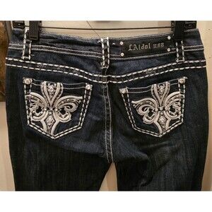 La Idol Jeans Junior's Size 7 Stretch Blue Denim Distress Thick Stitch